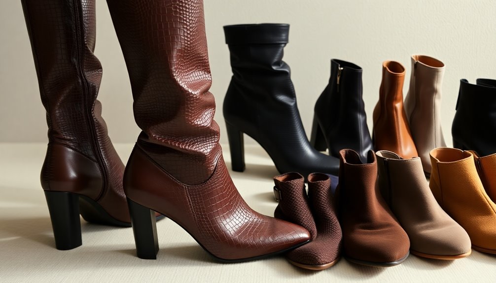 brown embossed ankle boots