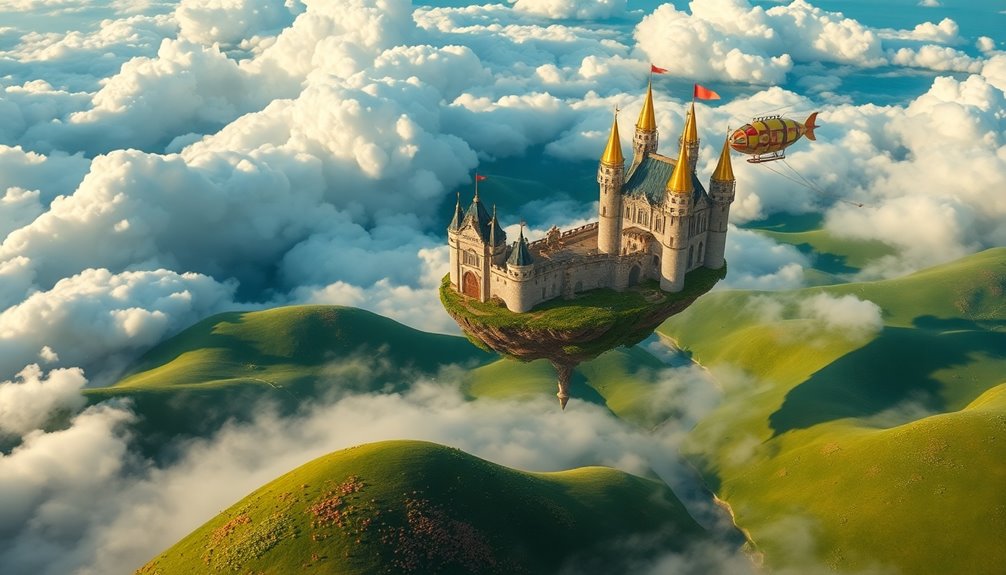 floating fortress in clouds