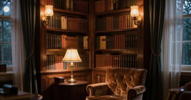 cinematic home library lighting