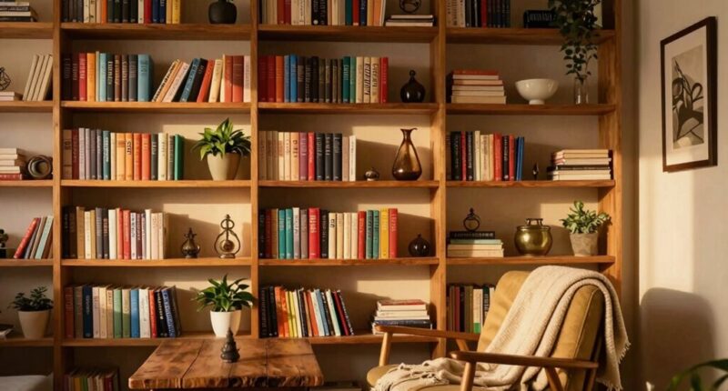 balanced library storage display